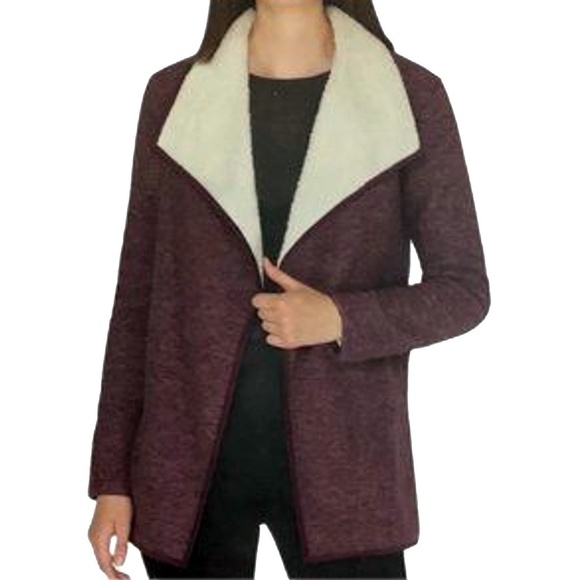 Nicole Miller Cardigan Sweater Jacket Duster Cozy Sherpa Lined Large Lapel - Picture 1 of 11